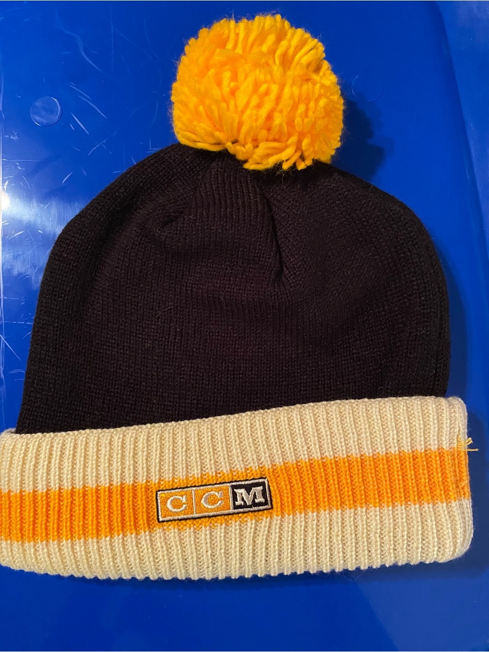 CCM Bruins Black and Yellow Pom Beanie Hat - Picture 2 of 5